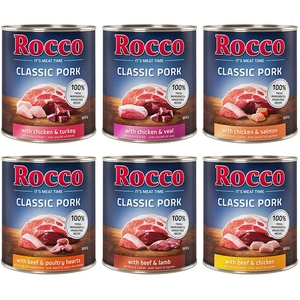 Rocco Classic Pork 6 x 800 g pour chien lot mixte : boeuf/agneau, poulet/dinde, poulet/veau, boeuf/coeurs de volaille, poulet/saumon, boeuf/poulet pas cher