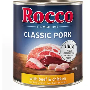 Rocco Classic Pork 6 x 800 g pour chien boeuf, poulet pas cher