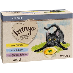 Feringa Soup 12 x 70 g pour chat - lot mixte (poulet, saumon, poulet & thon) pas cher