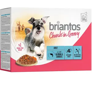 Briantos Bouchées en sauce 12 x 100 g pour chien - saumon, carottes pas cher