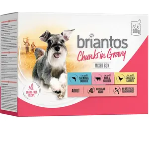 Briantos Bouchées en sauce 12 x 100 g pour chien - lot mixte (poulet, boeuf, saumon) pas cher