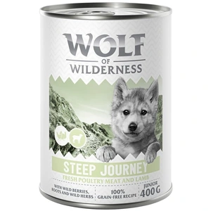 Wolf of Wilderness Junior  Expedition  6 x 400 g pour chiot - Steep Journey - volaille, agneau pas cher