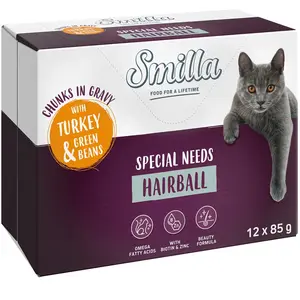 Smilla Adult Hairball Bouchées en sauce aux légumes pour chat - dinde, haricots verts (12 x 85 g) pas cher