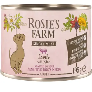 Rosie's Farm Single Meat Adult 6 x 195 g pour chien - agneau, riz pas cher