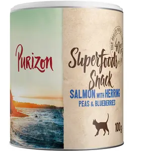 3x100g Superfood saumon avec hareng, petits pois et myrtilles Purizon friandise pour chats pas cher