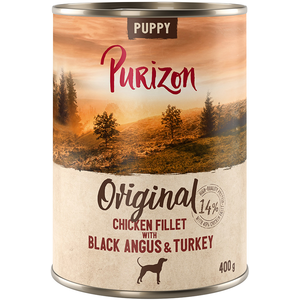 6x 400g Purizon Puppy filet de poulet avec boeuf Black-Angus & dinde nourriture pour chiens humide pas cher