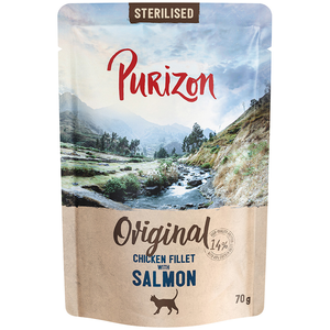 6x 70g Purizon Adult Sterilised filet de poulet, saumon nourriture pour chats humide pas cher
