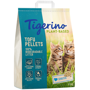 4.6kg Tofu - Sensitive, sans parfum Plant-Based Tigerino Litière pour chat à prix mini !Vendu parzooplus-be