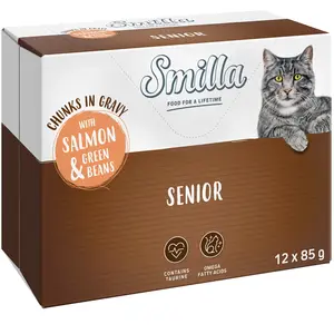 Smilla Senior Bouchées en sauce aux légumes pour chat - saumon, haricots verts (12 x 85 g) pas cher