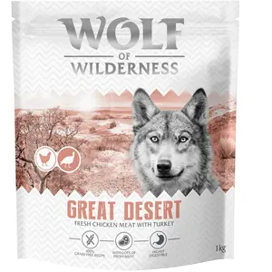 lot économique: 4x1kg Wolf of Wilderness Adult "Great Desert" Dinde - sans céréales croquettes pour chiens