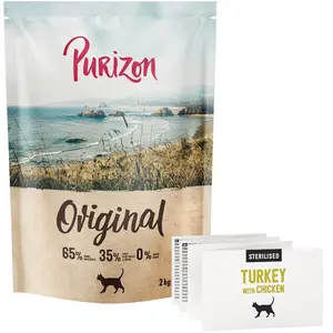 2kg Purizon Sterilised Adult Dinde et poulet - sans céréales croquettes pour chat pas cher