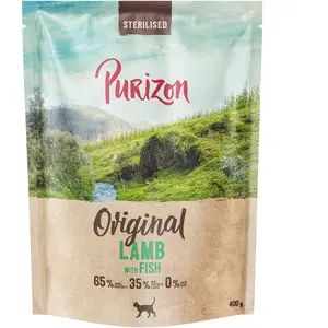 400g Purizon Sterilised Adult agneau, poisson nourriture pour chat sèche sans céréales pas cher