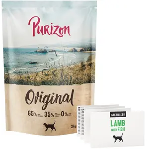 2kg Purizon Sterilised Adult agneau, poisson nourriture pour chat sèche sans céréales pas cher