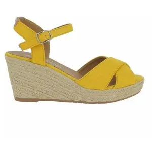 Sandales compensées femme TOM TAILOR 90105 - Simili daim beige - Talon 7cm - Jaune pas cher