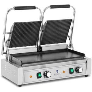 Royal Catering - Dubbele contactgrill - Ribbed + Flat - 3,600 W pas cher