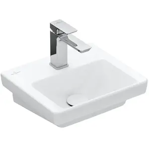 Villeroy & Boch, Lavabo, V&B lave-mains SUBWAY 3.0 370x305mm o ÜL m HL stone white C+ (305 mm, 370 mm)