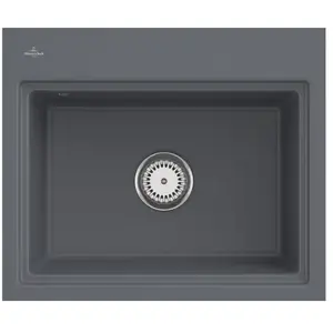Villeroy & Boch, Évier, V&B Evier SUBWAY STYLE 60 S FLAT 580x490mm démontable alu avec commande manuelle grise (Evier encastré)