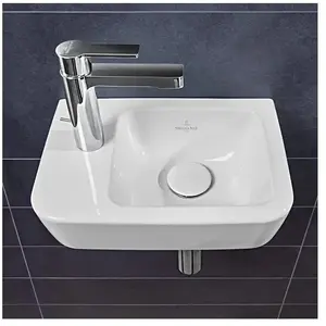 Villeroy & Boch O.novo - Fontein Compact 36x25 cm, zonder overloop, 1 kraangat links, CeramicPlus, alpine wit 434237R1