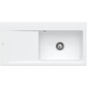 Villeroy & Boch Evier Subway Style 60, blanc ceramicplus, egouttoir a gauche, Avec vidage manuel 336101R1Vendu parcdiscount