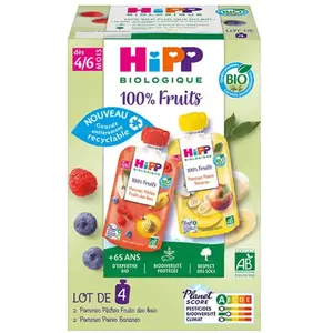 Hipp Gourdes 100% Fruits 2 variétés 4/6 mois 4x90g pas cher