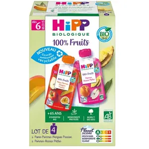 Hipp Gourdes 100% Fruits 2 variétés A 6 mois 4x90g pas cher