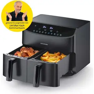 Rachs KOCHWERK Friteuse à air chaud, à double chambre, 7 l, en acier inoxydable, numérique, avec écran tactile, 10 programmes et 2 chambres de 3,5 l, pour frire des aliments sans huile, faible en pas cher