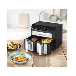 GOURMETmaxx Friteuse à air chaud à double chambre 7 l | Préparation particulièrement faible en gras et douce | 10 programmes, fonction minuterie pour une cuisson précise et arrêt automatique [Acier