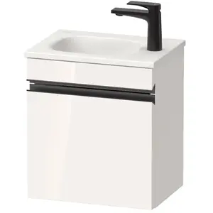 Duravit, Meuble sous-lavabo, Sivida bâti-support pour lavabo, charnières à gauche, poignée profilée noir diamant mat (40 x 29.50 x 44 cm)