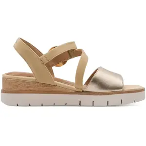 tamaris Nu-pieds cuir talon compensé bas pas cher