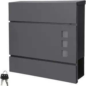 Brievenbus met krantenvak 37x36,5x10,5 cm antraciet staal pas cher
