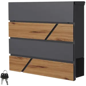 ML-DESIGN Brievenbus met krantenvak 37x36,5x11 cm antraciet/houtlook staal ML design pas cher