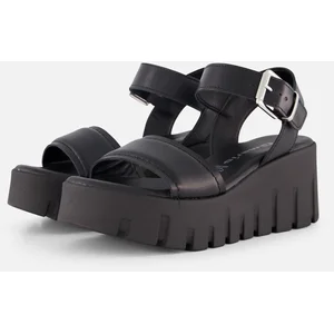 Sandales Tamaris 1-28712-42 003 Noir Femme - Cuir - Boucle de serrage - Talon plat 2 cm pas cher
