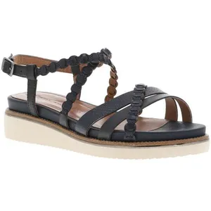 tamaris Sandales bleues marine à détails pailletés et à talon compensé bas pas cher