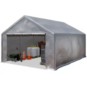 INTENT24 Opslagtent 4x6 m beschutting met PE zeil 350 N waterdicht grijs pas cher