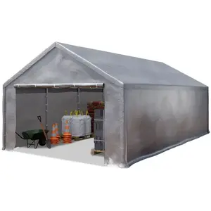 INTENT24 Tente de stockage 4x8 m Hangar de stockage Abri tente de garage Bâche pe 350 n étanche à l'eau en gris - Toolport pas cher