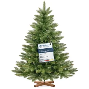 FairyTrees Sapin de Noël Artificiel 120cm NORDMANN | Arbre de Noël avec Support en Bois | Sapin avec Tronc Vert | Made in EU pas cher