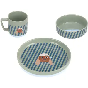 Lässig, Vaisselle + couverts pour enfants, Kindergeschirrset Tiny Team Dog 3-teilig, Blau pas cher