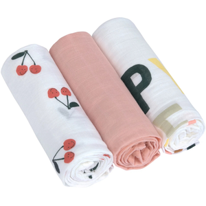 LÄSSIG Bébé Couverture De Puériculture Drap De Puériculture Lot De 3 En Coton 85 X 85 Cm/Swaddle & Burp Blanket L Tiny Smile Maple pas cher
