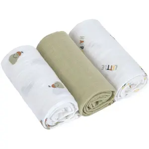 Lässig Lot de 3 langes mousseline GOTS Happy Fruits Poire (60x60 cm) pas cher