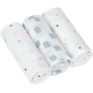 Lässig Swaddle & Burp Doek M GOTS (3 stuks) - Happy Fruits - Blue pas cher