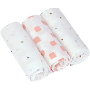 Lässig Hydrofiele luier Swaddle & Burp Doek L GOTS (3 stuks) - Happy Fruits - Peach pas cher