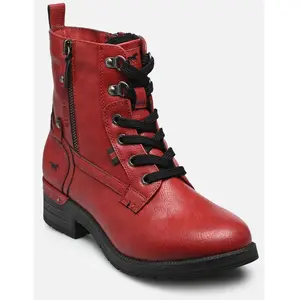 mustang Bottines rouges à talon décroché bas avec un zip et des lacets ronds pas cher