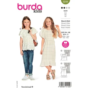 Patron Burda 9244 - Robe et Blouse avec décolleté décorées de ruchés de manches du 4 au 11 ans(...) -