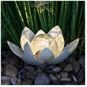 SPETEBO Fleur de lotus solaire LED avec boule en verre craquelé - 25 x... pas cher