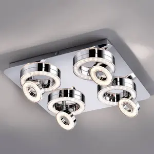 Leuchten Direkt 14522-17 Plafonnier LED carré en cristal avec anneaux mobiles pour salon, chambre ArgentéVendu pargalaxus