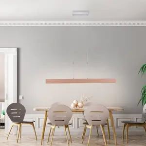 LED hanglamp houtdecor hanglamp eettafel touch dimmer, houtlook memory CCT, bruin staal zilver, 1x LED 30W 1600Lm 2700-5000K, HxLxB 160x110x5cm pas cher