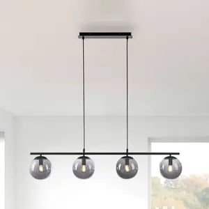 Pittsburgh Hanglamp zwart 4 lichts met smoke glas L:132cm - Modern - Just Light pas cher