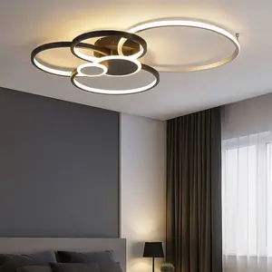 Plafonnier LED Anneaux mobiles Plafonnier noir Lampe de salon, aluminium, 35 W 1400 lm blanc chaud, LxLxH 85x67x11,3 cm pas cher