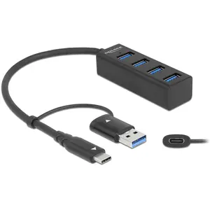 Delock 4 Poort USB 5 Gbps Hub met USB Type-C of USB Type-A-connector pas cher
