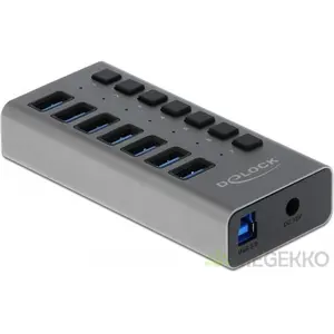 Delock 63669 (USB-A, 7 ports), Station d'accueil + hub USB, Gris